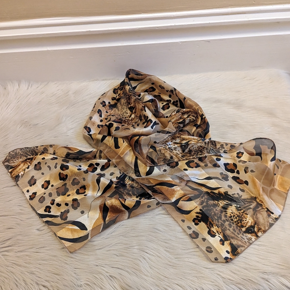 Vintage tan brown and black cheetah scarf with glitter
